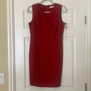 Calvin Klein RED DRESS.Fully lined. Knee length. Size 10P. NWOT